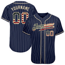 Загрузить изображение в средство просмотра галереи, Custom Navy White Pinstripe Vintage USA Flag-Cream Authentic Baseball Jersey