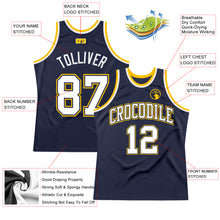 Charger l'image dans la galerie, Custom Navy White-Gold Authentic Throwback Basketball Jersey