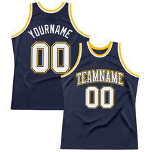 Charger l'image dans la galerie, Custom Navy White-Gold Authentic Throwback Basketball Jersey