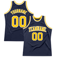 Загрузить изображение в средство просмотра галереи, Custom Navy Gold-White Authentic Throwback Basketball Jersey