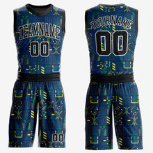 Загрузить изображение в средство просмотра галереи, Custom Navy Black-Gold Round Neck Sublimation Basketball Suit Jersey