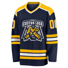 Загрузить изображение в средство просмотра галереи, Custom Navy Gold-White Hockey Jersey