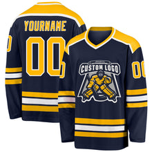 Загрузить изображение в средство просмотра галереи, Custom Navy Gold-White Hockey Jersey