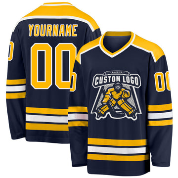 Custom Navy Gold-White Hockey Jersey