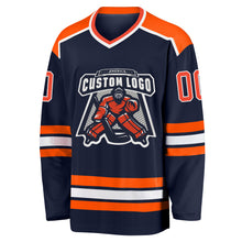 Laden Sie das Bild in den Galerie-Viewer, Custom Navy Orange-White Hockey Jersey