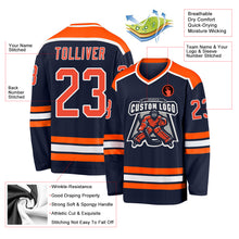 Laden Sie das Bild in den Galerie-Viewer, Custom Navy Orange-White Hockey Jersey