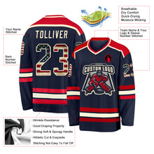Загрузить изображение в средство просмотра галереи, Custom Navy Vintage USA Flag Cream-Red Hockey Jersey