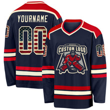 Загрузить изображение в средство просмотра галереи, Custom Navy Vintage USA Flag Cream-Red Hockey Jersey