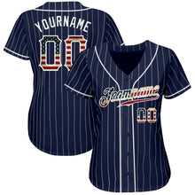 Загрузить изображение в средство просмотра галереи, Custom Navy White Pinstripe Vintage USA Flag-White Authentic Baseball Jersey