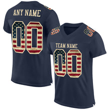Load image into Gallery viewer, Custom Navy Vintage USA Flag-Cream Mesh Authentic Football Jersey