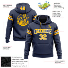 Load image into Gallery viewer, Custom Stitched Navy Gold-White Football Pullover Sweatshirt Hoodie