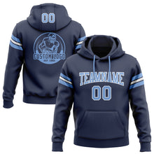 Load image into Gallery viewer, Custom Stitched Navy Light Blue-White Football Pullover Sweatshirt Hoodie