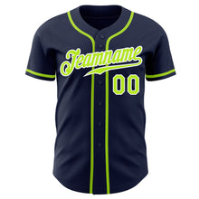 Load image into Gallery viewer, Custom Navy Neon Green-White Authentic Baseball Jersey