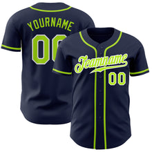 Load image into Gallery viewer, Custom Navy Neon Green-White Authentic Baseball Jersey