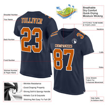 Load image into Gallery viewer, Custom Navy Texas Orange-White Mesh Authentic Football Jersey