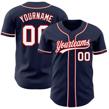Load image into Gallery viewer, Custom Navy White-Red Authentic Baseball Jersey