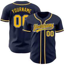 Load image into Gallery viewer, Custom Navy Gold-White Authentic Baseball Jersey