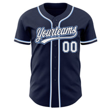 Laden Sie das Bild in den Galerie-Viewer, Custom Navy White-Light Blue Authentic Baseball Jersey
