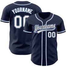 Laden Sie das Bild in den Galerie-Viewer, Custom Navy White-Light Blue Authentic Baseball Jersey