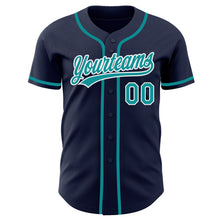 Load image into Gallery viewer, Custom Navy Teal-White Authentic Baseball Jersey