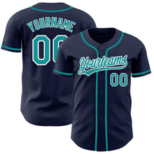 Load image into Gallery viewer, Custom Navy Teal-White Authentic Baseball Jersey