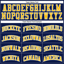 Load image into Gallery viewer, Custom Navy Gold-Light Blue Authentic Throwback Basketball Jersey