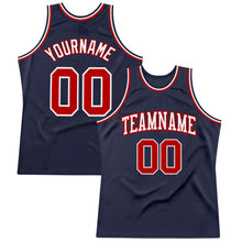 Загрузить изображение в средство просмотра галереи, Custom Navy Red-White Authentic Throwback Basketball Jersey
