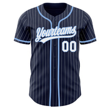 Load image into Gallery viewer, Custom Navy White Pinstripe White-Light Blue Authentic Baseball Jersey