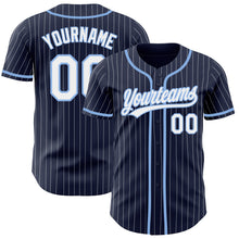 Load image into Gallery viewer, Custom Navy White Pinstripe White-Light Blue Authentic Baseball Jersey