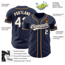 Load image into Gallery viewer, Custom Navy White Pinstripe White-Old Gold Authentic Baseball Jersey