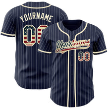 Load image into Gallery viewer, Custom Navy White Pinstripe Vintage USA Flag-Cream Authentic Baseball Jersey