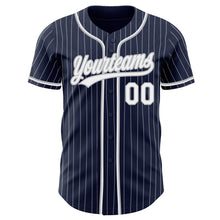 Load image into Gallery viewer, Custom Navy White Pinstripe White-Gray Authentic Baseball Jersey
