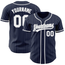Load image into Gallery viewer, Custom Navy White Pinstripe White-Gray Authentic Baseball Jersey
