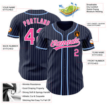 Load image into Gallery viewer, Custom Navy White Pinstripe Pink Authentic Baseball Jersey