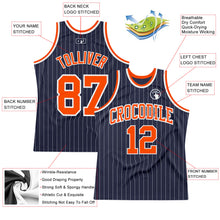Load image into Gallery viewer, Custom Navy White Pinstripe Orange Authentic Basketball Jersey