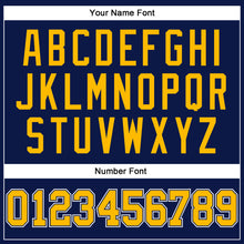 Load image into Gallery viewer, Custom Navy White Pinstripe Gold Authentic Basketball Jersey