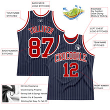Load image into Gallery viewer, Custom Navy White Pinstripe Red Authentic Basketball Jersey