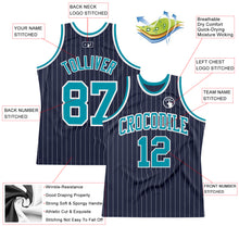 Charger l'image dans la galerie, Custom Navy White Pinstripe Teal Authentic Basketball Jersey