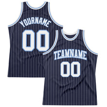 Загрузить изображение в средство просмотра галереи, Custom Navy White Pinstripe White-Light Blue Authentic Basketball Jersey