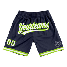 Load image into Gallery viewer, Custom Navy White-Neon Green Authentic Throwback Basketball Shorts