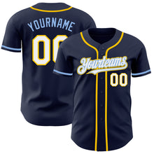 Загрузить изображение в средство просмотра галереи, Custom Navy White Yellow-Light Blue Authentic Baseball Jersey