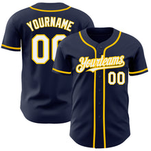 Загрузить изображение в средство просмотра галереи, Custom Navy White-Yellow Authentic Baseball Jersey