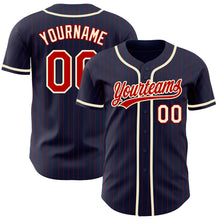 Charger l'image dans la galerie, Custom Navy Red Pinstripe Cream Authentic Baseball Jersey