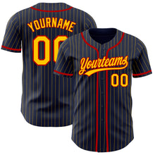 Загрузить изображение в средство просмотра галереи, Custom Navy Yellow Pinstripe Red Authentic Baseball Jersey