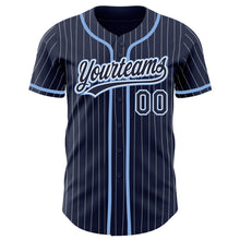 Загрузить изображение в средство просмотра галереи, Custom Navy White Pinstripe Light Blue Authentic Baseball Jersey