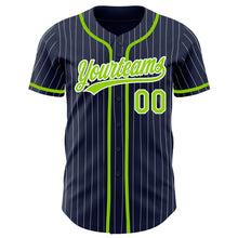 Загрузить изображение в средство просмотра галереи, Custom Navy White Pinstripe Neon Green Authentic Baseball Jersey