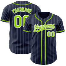 Загрузить изображение в средство просмотра галереи, Custom Navy White Pinstripe Neon Green Authentic Baseball Jersey