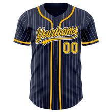 Загрузить изображение в средство просмотра галереи, Custom Navy White Pinstripe Gold Authentic Baseball Jersey