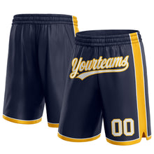 Laden Sie das Bild in den Galerie-Viewer, Custom Navy White-Gold Authentic Basketball Shorts