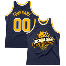 Загрузить изображение в средство просмотра галереи, Custom Navy Gold-White Authentic Throwback Basketball Jersey